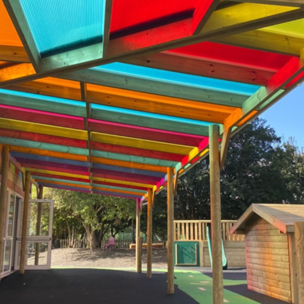 Timber Canoby Wall Mounted Timber Canopy With Coloured Perspex Roof - Everyday Play