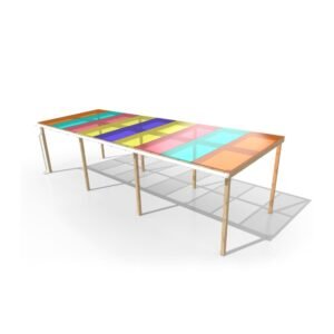 Freestanding School Canopy - Colourful Canopy for Schools - Timber Canopy mockup for sun protection