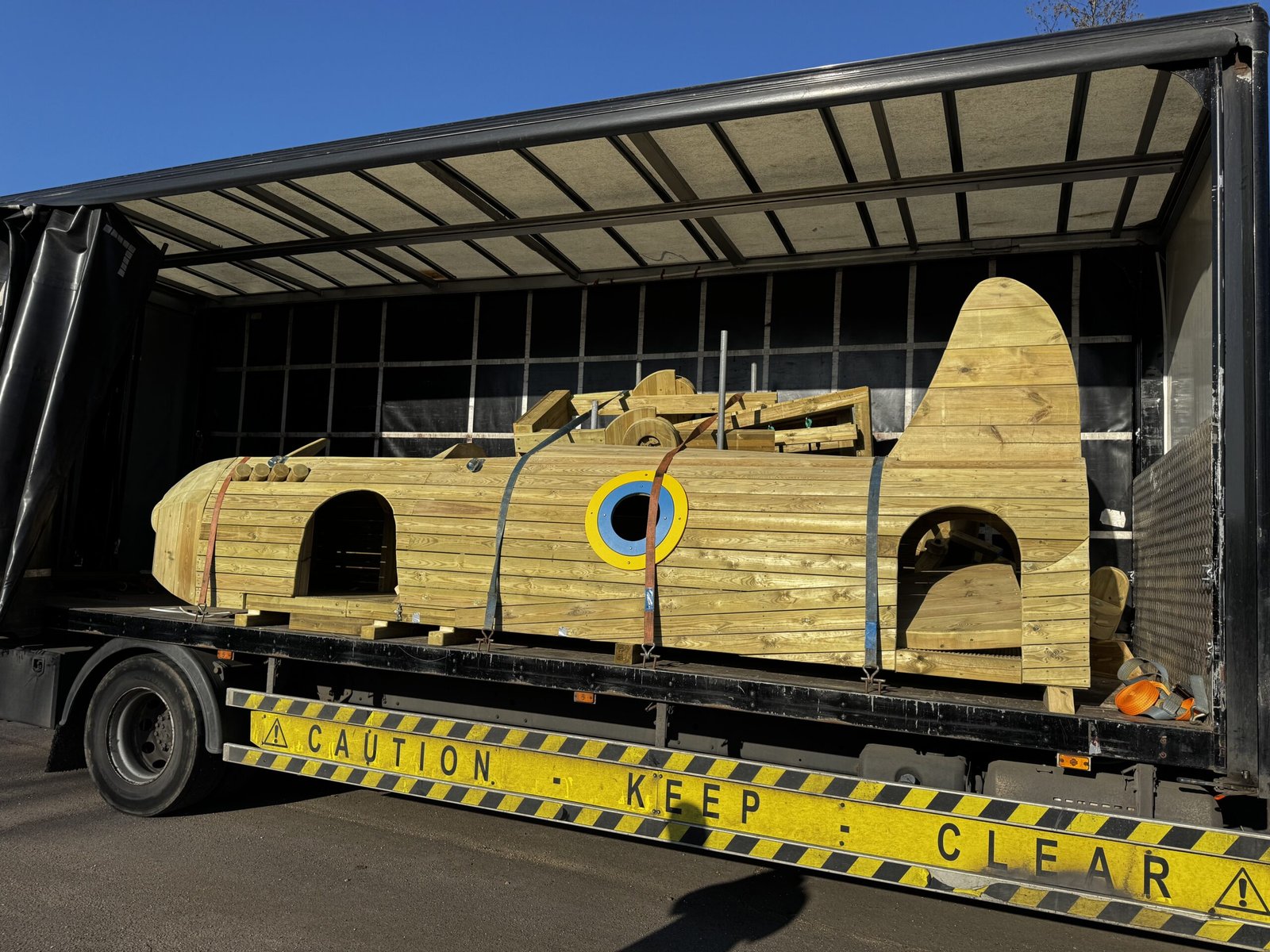 Spitfire Playground Equipment Bespoke Plane Climbing Frame being delivered