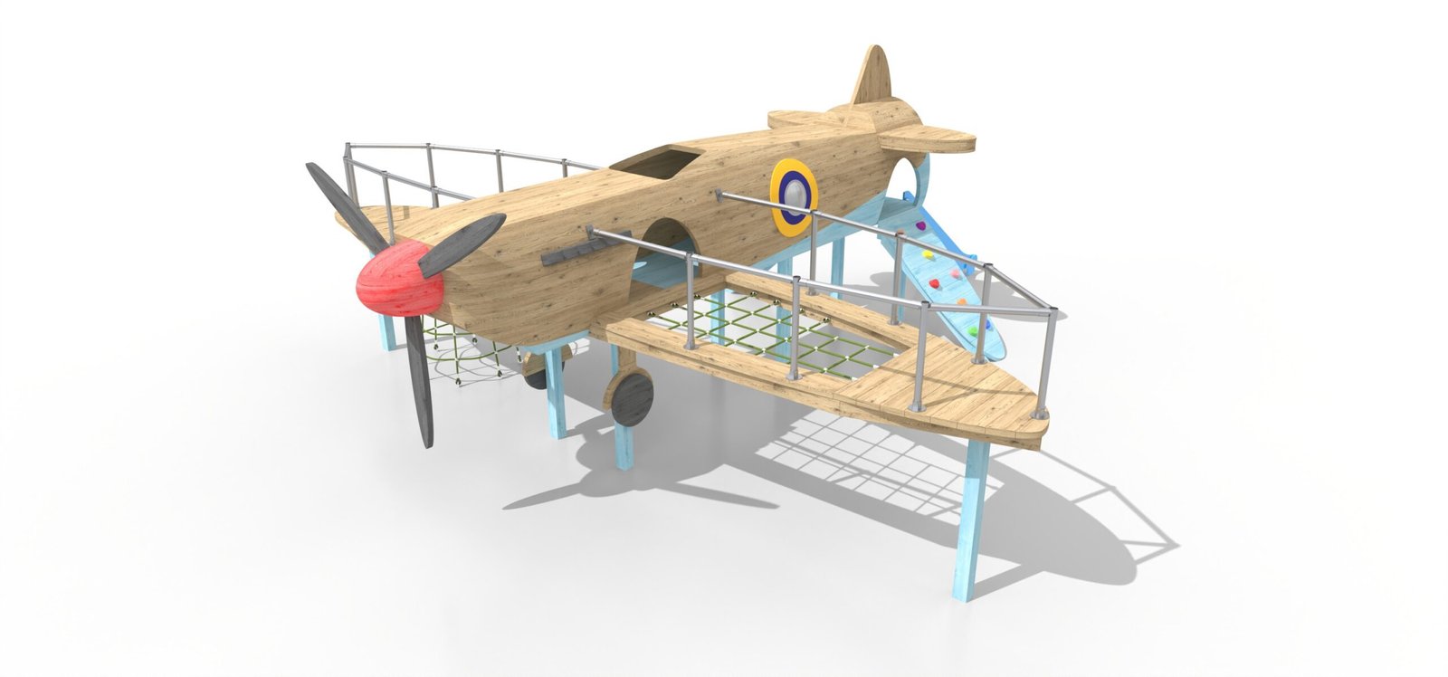 Wooden Spitfire Playground Equipment - Drone image of spitfire climbing frame in the new forest uk