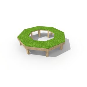 Large round the tree seating bench with an artificial grass top.