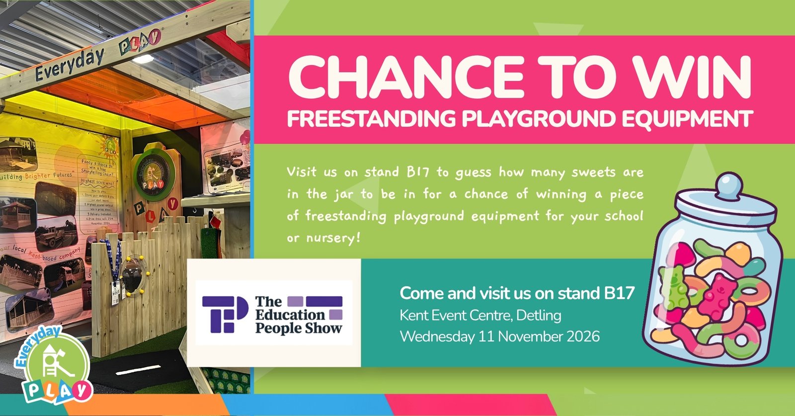 The Education People Show in Kent for Schools - Everyday Play to attend and you can win a free piece of playground equipment