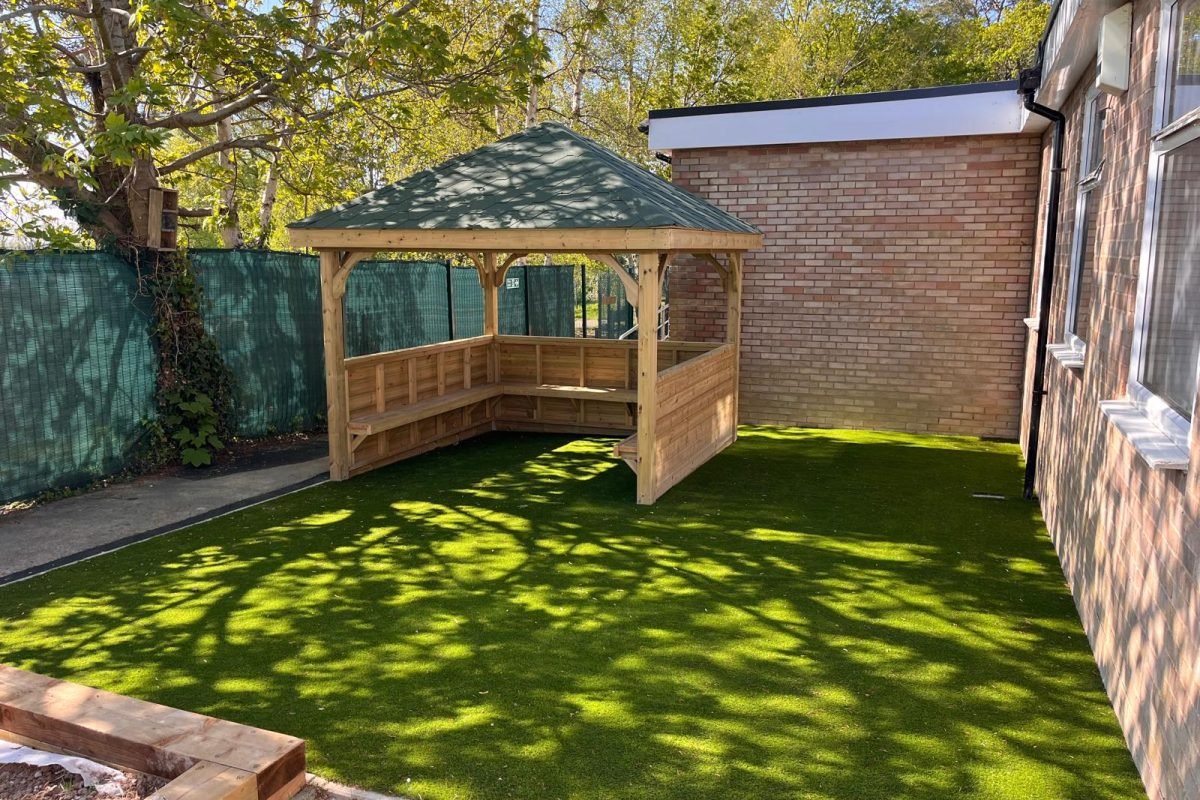Uckfield College Wooden Gazebo Shelter and Artificial Grass