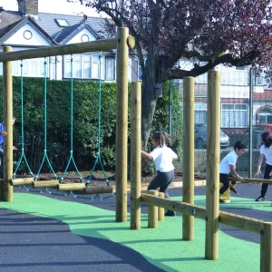 School Playground Equipment - Barley Lane School Obstacle Course - Wooden Trim Trail by Everyday Play with green wetpour safety surface