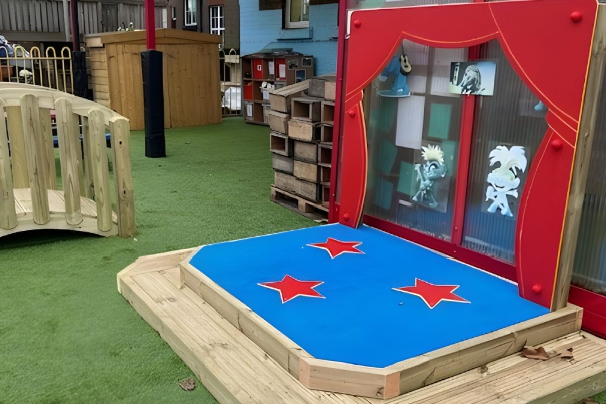 Star Stage for Schools and Nurseries in grounds of a school with artificial grass